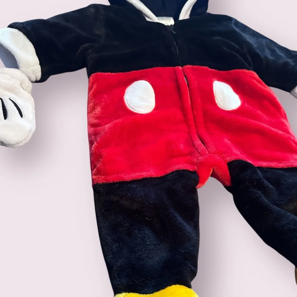 Disney Baby Mickey Mouse Snuggle Suit Heavy Weight Fleece Footies With Gloves